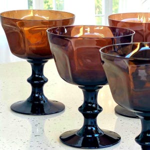 Antique Brown Crystal Goblets, Vintage Lenox – Set of 6, Mid‑Century Amber Stemware Dessert Parfait Sherbet Glasses – Free Shipping