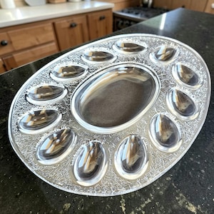 Vintage L.E. Smith Clear Pressed Glass Deviled Egg Dish, Mid Century Egg Tray – Free Shipping