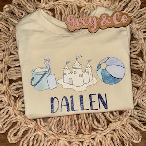 Personalized Kids Summer Shirt, Todder Boy Beach Shirt, Boys Sandcastle Personalized Name Tshirt, Toddler Vaca Tee