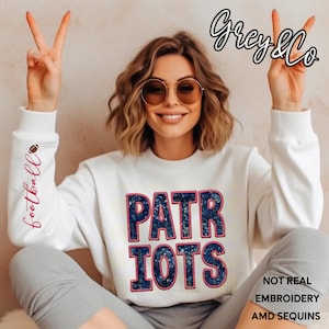 Patriots Faux Embroidery Sequin Football Crew, Go Patriots, Patriots Shirt, Patriots Sports Sweatshirt, Gifts for Her