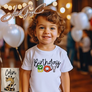 Safari Animals Birthday shirt, Party Animal Birthday shirt, Birthday Boy Tshirt, Personalized name and age on back, Zoo Birthday