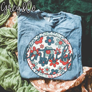Kentucky Floral Patriotic Tee, Super Cute Floral Kentucky Shirt, Kentucky Tshirt, Summer KY Tee, Gifts for her, 4th of July Shirt