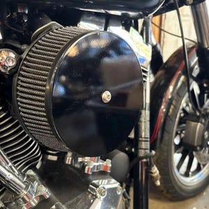 Harley Stage 1 5.5&quot; Air Cleaner Cover Powder Coated Glosss Black With Bolt Laser Cut Aluminum