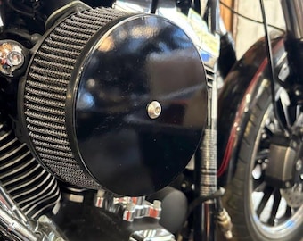 Harley Stage 1 5.5" Air Cleaner Cover Powder Coated Glosss Black With Bolt Laser Cut Aluminum