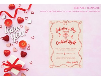 Invitación para cóctel de San Valentín con temática femenina, plantilla editable (digital)