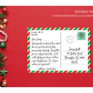 Postkarte von der Weihnachtsmann karte, Weihnachtskarte für Kinder, süße Weihnachtspostkarte, rote und grüne Weihnachtspostkarte, Instant Download Vorlage