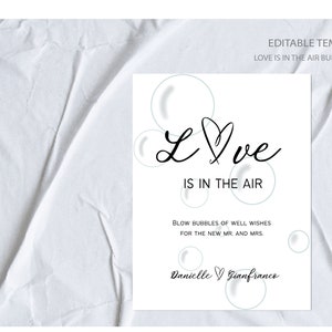 Love is in the Air poster, Bubbles Sign for Wedding Ceremony, wedding Send Off poster, wedding decor sign, Instant Download template