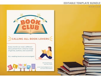 Book Club Flyer Templates, Editable Library Poster (Digital Download)