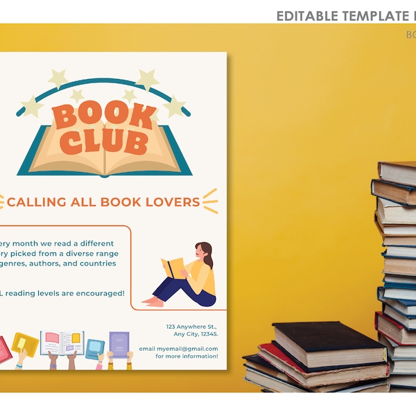 Fun Calling all Book Lovers Book Club Flyer/Poster Template Set - Add your own logo - Printable Instant Download