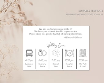 Minimalist Schedule Detail Card for Wedding, Ceremony Cocktail Reception Events Sign Canva Template, Easy Editable Instant Digital Download