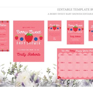 Stationaire bundel Sweet Baby shower, bewegwijzering berry sweet baby shower, fruit babyshower bewegwijzering, themakaart eten, sjabloon Instant Download