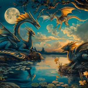 Guardians of the Glen Puzzle (110, 252, 520, 1014-piece), Three Dragons by Moonlit Lake