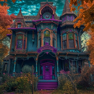 Art Nouveau Haunted House Puzzle: Creepy Fantasy Mansion