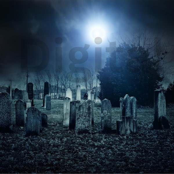 Creepy Graveyard Background, Haunted Graveyard Backdrop, Spooky Graveyard Backdrop, High Quality Digital Download