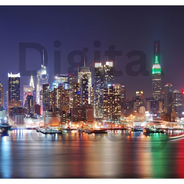 Big City Backdrop at Night, Big City Background, Street & Buildings Backdrop, High Quality Digital Download