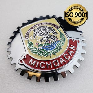 MICHOACAN - NEW Chrome Front Grill Truck Car Badge Emblem Mexican Flag Spanish Estado de Mexico Medallion