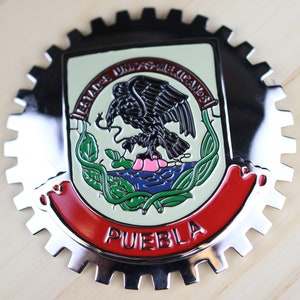 PUEBLA - NEUES Chrom-Frontgrill-LKW-Auto-Abzeichen-Emblem mexikanische Flaggespanisch Estado de Mexico Medaillon