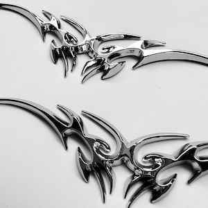 SET of THREE - 3D Chrome Tribal Badge Emblem Left and Right Set