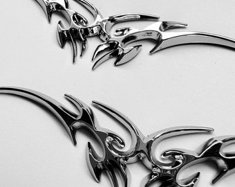 SET of THREE - 3D Chrome Tribal Badge Emblem Left and Right Set