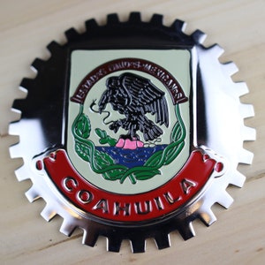 COAHUILA - NEU Chrom Front Grill LKW Auto Abzeichen Emblem Mexikanische Flagge Spanisch Bandera de Mexico Medaillon