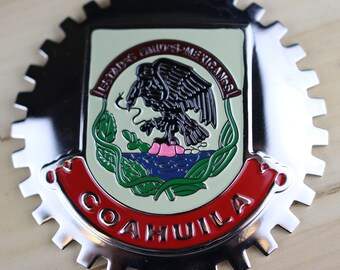 COAHUILA - NEW Chrome Front Grill Truck Car Badge Emblem Mexican Flag Spanish Bandera de Mexico Medallion
