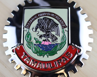 TAMAULIPAS - NEW Chrome Front Grill Truck Car Badge Emblem Mexican Flag Spanish Estado de Mexico Medallion