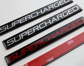 3 Brand New SUPERCHARGED Super Charged Aluminum Embossed Badges Emblem Adhesive Sticker Emblem