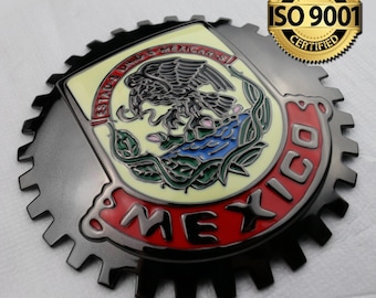 MEXICO - NEW Gun Black Powder Coat Front Grill Truck Car Badge Emblem Mexican Flag Spanish Estado de Mexico Medallion