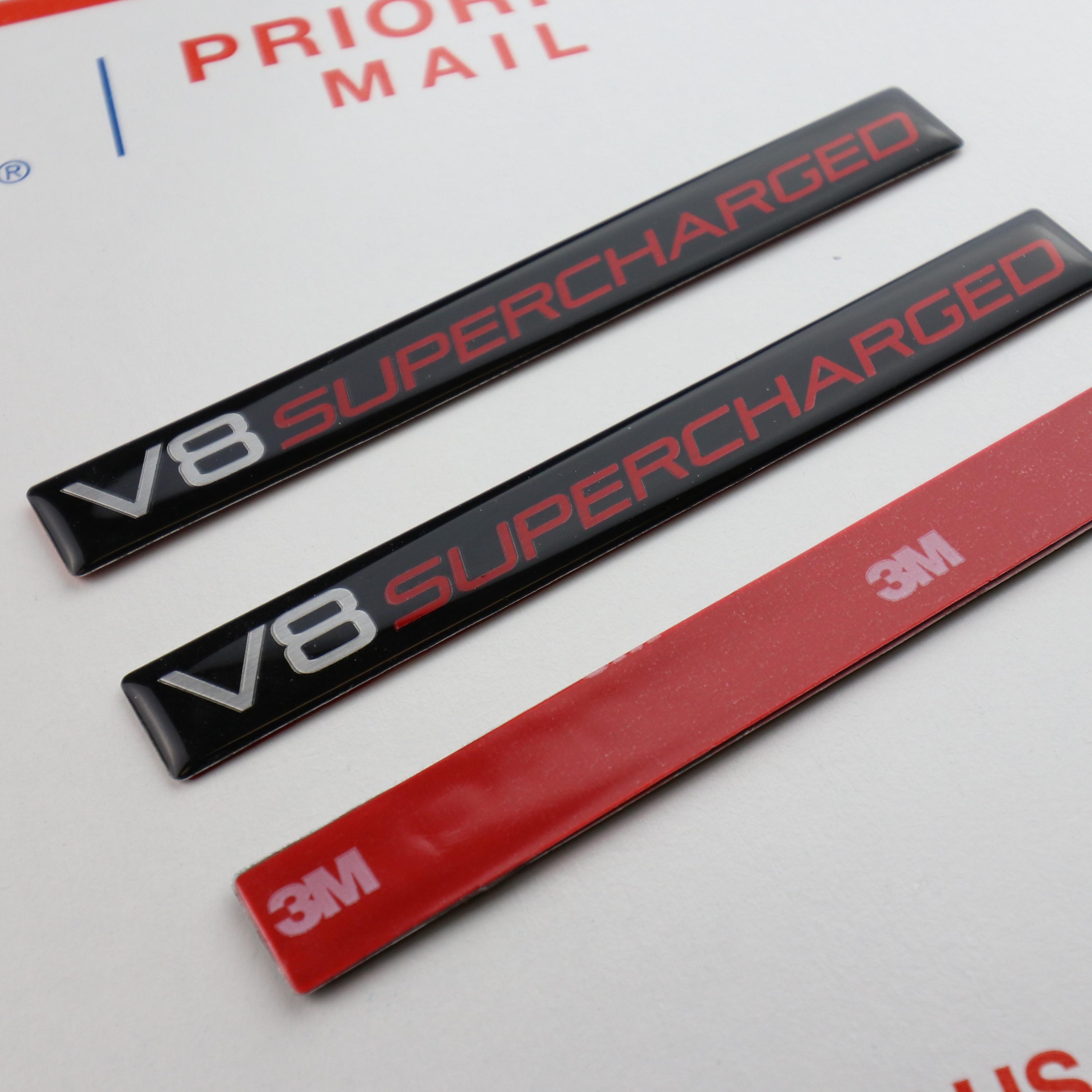 3 Brand New SUPERCHARGED Super Charged Aluminum Embossed Badges