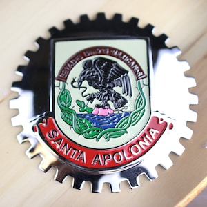 SANTA APOLONIA - NEUES Chrom-Front-Grill-LKW-Auto-Abzeichen-Emblem mexikanische Flaggespanisch Estado de Mexico Medaillon