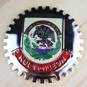 NUEVO LEON - NEUES Chrom-Front-Grill-LKW-Auto-Abzeichen-Emblem mexikanische Flaggespanisch Estado de Mexico Medaillon