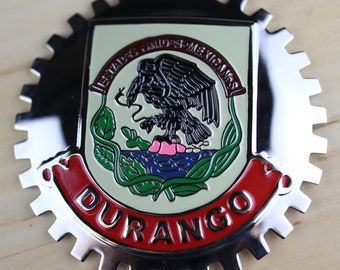 DURANGO - NEW Chrome Front Grill Truck Car Badge Emblem Mexican Flag Spanish Bandera de Mexico Medallion