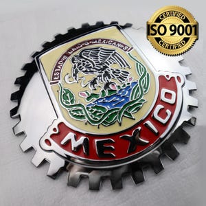 MEXIKO - NEU Chrom Front Grill LKW Auto Abzeichen Emblem Mexikanische Flagge Spanisch Estado de Mexico Medaillon