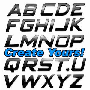 Insignia con letras y números en negro brillante de la A a la Z en 3D con especificaciones OEM para automóviles, camiones y embarcaciones, cursiva autoadhesiva de 1 pulgada de alto