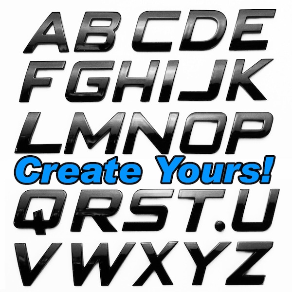 OEM Quality 3D A-Z Gloss Black Letters and Numbers Emblem Badge for Cars, Trucks and Boats Self Adhesive Italics 1 Inch Tall