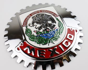 MEXICO - NEW Chrome Front Grill Truck Car Badge Emblem Mexican Flag Spanish Estado de Mexico Medallion