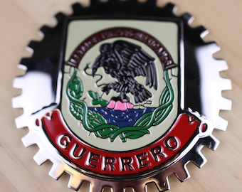 GUERRERO - NEW Chrome Front Grill Truck Car Badge Emblem Mexican Flag Spanish Estado de Mexico Medallion