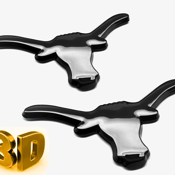 2 - New BULL HEAD Texas Long Horn Texan 3D Badge Emblem Gloss Black