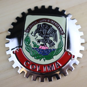 COLIMA - NEU Chrom Front Grill LKW Auto Abzeichen Emblem Mexikanische Flagge Spanisch Bandera de Mexico Medaillon