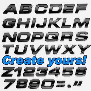 Insignia con letras y números en negro brillante 3D A-Z con especificaciones OEM para automóviles, camiones y embarcaciones, cursiva autoadhesiva, 18 mm de alto