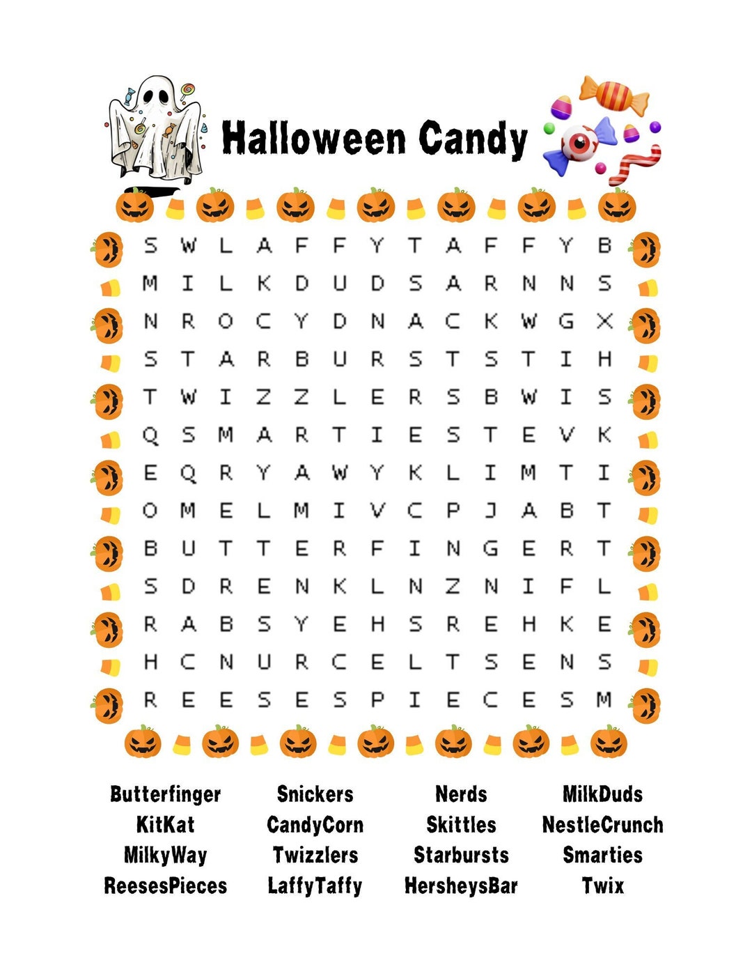 Halloween Candy Word Search - Etsy