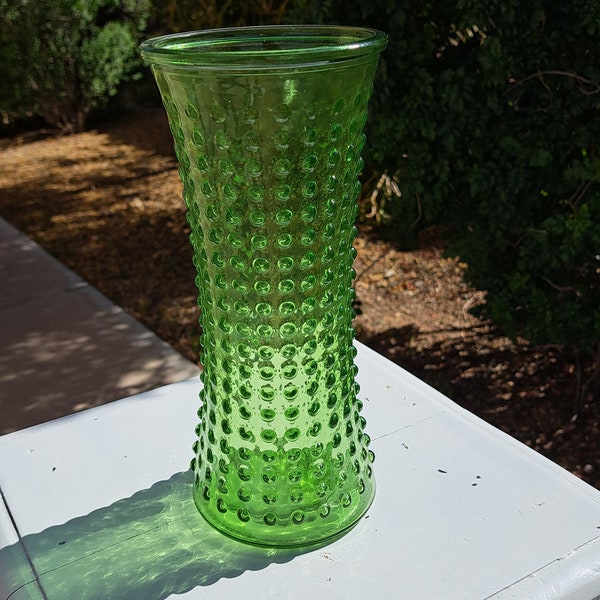 vintage retro green hobnail vase