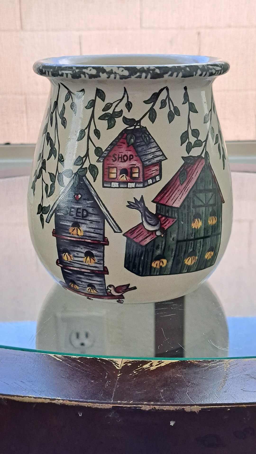 Home and Garden Party LTD Stoneware Pottery Utensil Crock Holder With