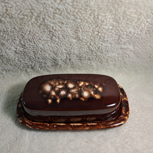 Vintage MCcoy Brown Drip Glaze Pottery Covered Butter dish