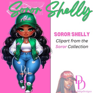 Soror SHELLY Afro-Amerikaanse "Sorority Special: AKA thema-chibi-pop, veelzijdige Alpha Kappa Alpha-digitale download, PNG-clipart