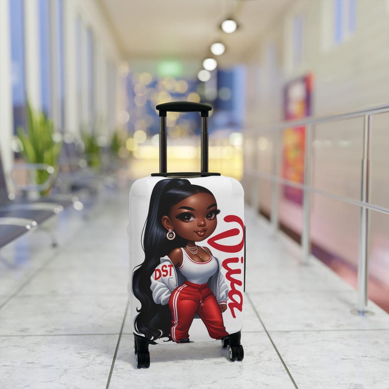 Funda de equipaje elegante para quienes marcan tendencia, accesorio de viaje con estilo, protector de maleta personalizado, regalo ideal para viajeros, a la moda. imagen 3