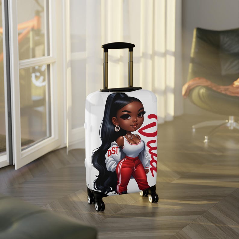 Funda de equipaje elegante para quienes marcan tendencia, accesorio de viaje con estilo, protector de maleta personalizado, regalo ideal para viajeros, a la moda. imagen 5