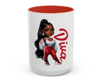 Diva Accent Coffee Mug, Stylish Coffee Cup, Gift for Her, Trendy Drinkware, Diva Mug for Coffee Lovers