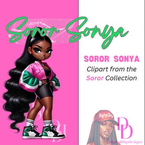 Soror SONYA Afroamericana "Especial de Hermandad: También conocida como Muñeca Chibi Temática, Descarga Digital Versátil Alpha Kappa Alpha, Clipart PNG