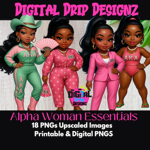 AKA Sorority PNG Bundle | 18 Alpha Kappa Alpha Transparent Images | Church, Business, Pajamas, Casual, AKA Cowgirl & Fan Art | High-Quality
